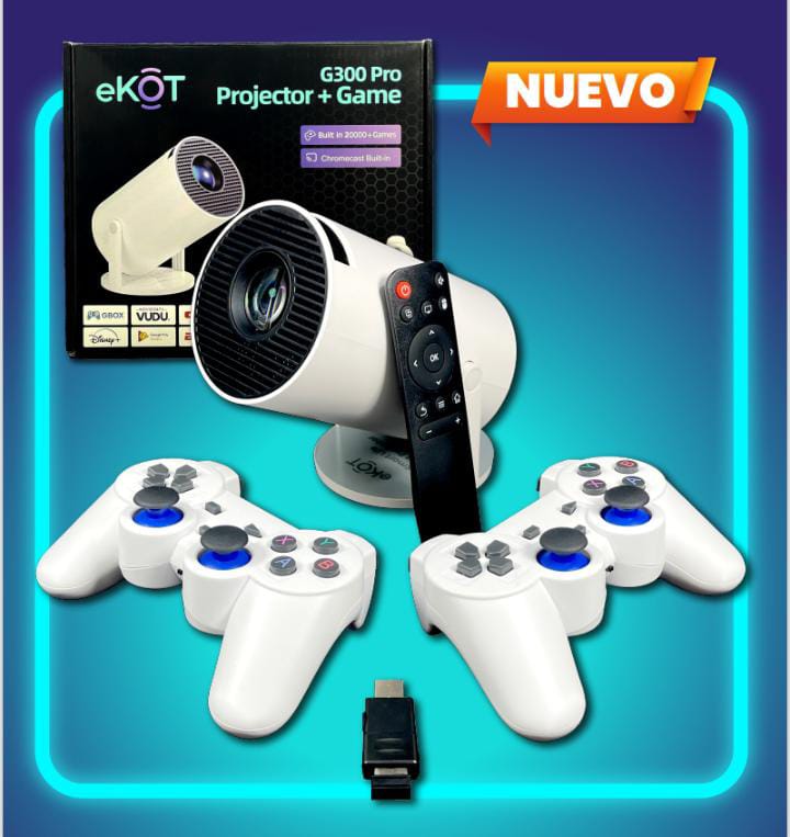 Proyector G300pro Ultra HD con Juegos, 2 Controles y más de 50 Emuladores